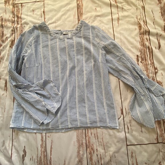 Collective Concepts Tops - Collective Concepts ruffled sleeve blouse-blue-M